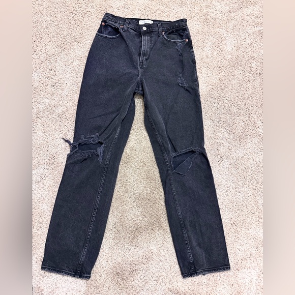 Abercrombie Curve Love 90s Straight Ultra High Rise 29/8 Ripped Black Jeans - Picture 4 of 14